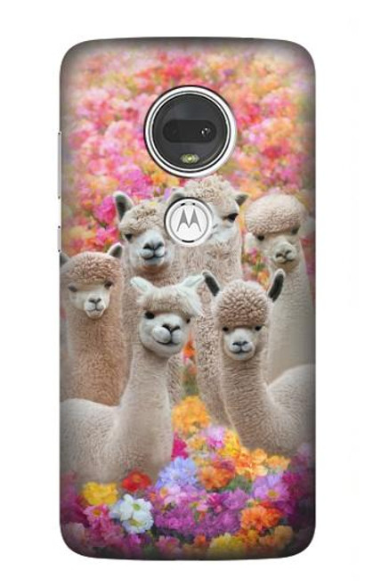 W3916 Alpaca Family Baby Alpaca Hülle Schutzhülle Taschen und Leder Flip für Motorola Moto G7, Moto G7 Plus