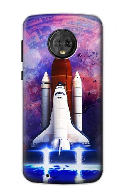 W3913 Colorful Nebula Space Shuttle Hülle Schutzhülle Taschen und Leder Flip für Motorola Moto G6