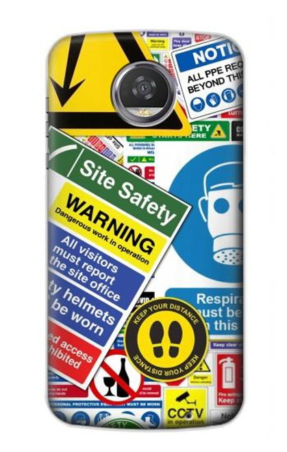 W3960 Safety Signs Sticker Collage Hülle Schutzhülle Taschen und Leder Flip für Motorola Moto Z2 Play, Z2 Force