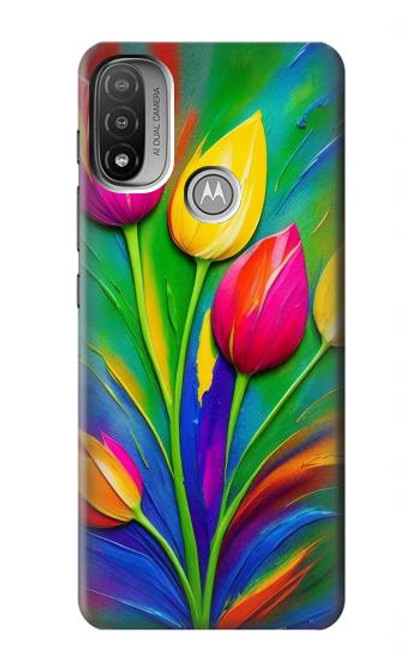 W3926 Colorful Tulip Oil Painting Hülle Schutzhülle Taschen und Leder Flip für Motorola Moto E20,E30,E40