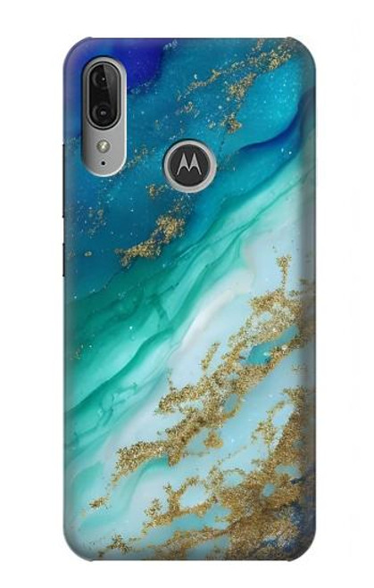 W3920 Abstract Ocean Blue Color Mixed Emerald Hülle Schutzhülle Taschen und Leder Flip für Motorola Moto E6 Plus, Moto E6s