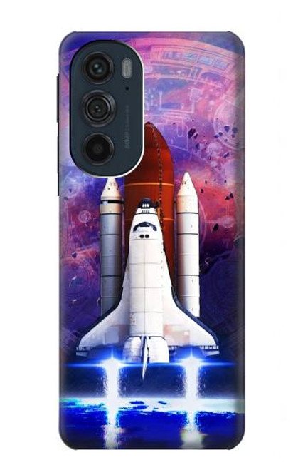 W3913 Colorful Nebula Space Shuttle Hülle Schutzhülle Taschen und Leder Flip für Motorola Edge 30 Pro