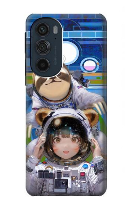 W3915 Raccoon Girl Baby Sloth Astronaut Suit Hülle Schutzhülle Taschen und Leder Flip für Motorola Edge 30 Pro