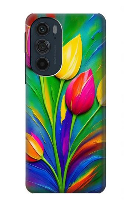 W3926 Colorful Tulip Oil Painting Hülle Schutzhülle Taschen und Leder Flip für Motorola Edge 30 Pro