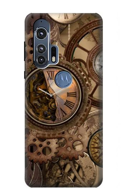 W3927 Compass Clock Gage Steampunk Hülle Schutzhülle Taschen und Leder Flip für Motorola Edge+