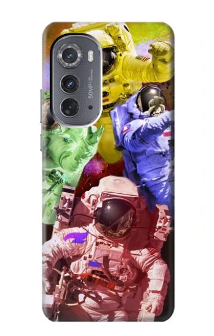 W3914 Colorful Nebula Astronaut Suit Galaxy Hülle Schutzhülle Taschen und Leder Flip für Motorola Edge (2022)