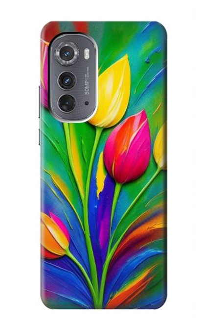 W3926 Colorful Tulip Oil Painting Hülle Schutzhülle Taschen und Leder Flip für Motorola Edge (2022)