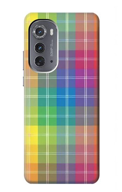W3942 LGBTQ Rainbow Plaid Tartan Hülle Schutzhülle Taschen und Leder Flip für Motorola Edge (2022)