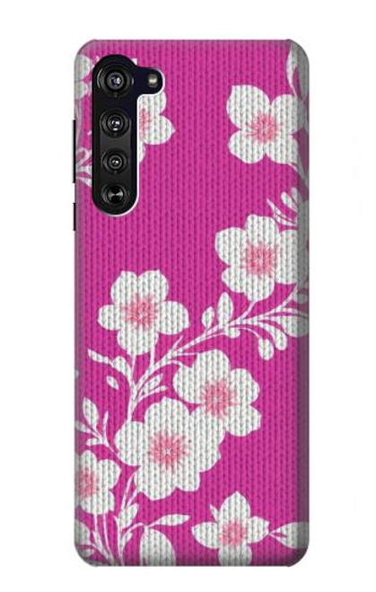W3924 Cherry Blossom Pink Background Hülle Schutzhülle Taschen und Leder Flip für Motorola Edge