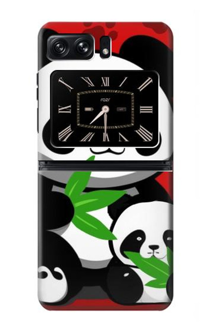 W3929 Cute Panda Eating Bamboo Hülle Schutzhülle Taschen Flip für Motorola Moto Razr 2022