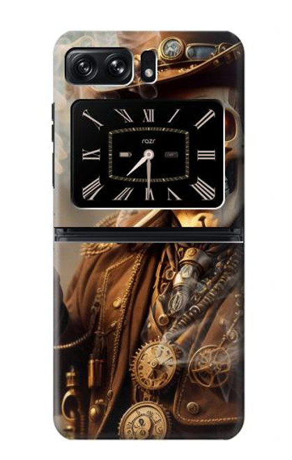 W3949 Steampunk Skull Smoking Hülle Schutzhülle Taschen Flip für Motorola Moto Razr 2022