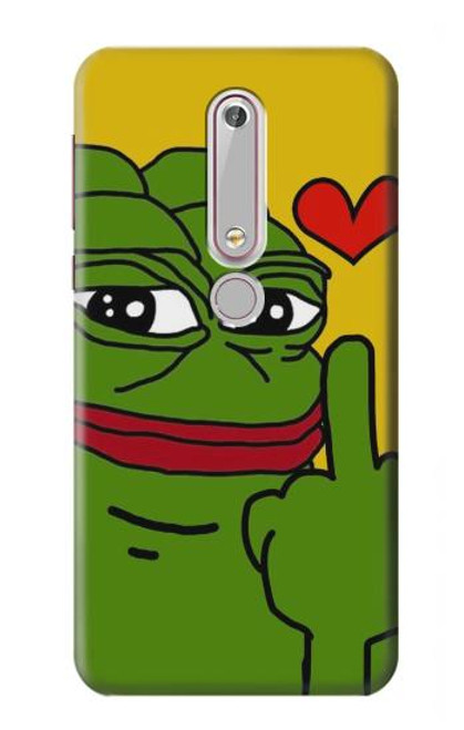 W3945 Pepe Love Middle Finger Hülle Schutzhülle Taschen und Leder Flip für Nokia 6.1, Nokia 6 2018