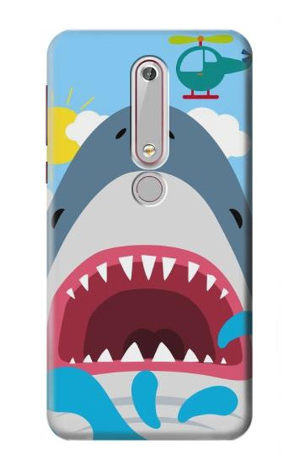 W3947 Shark Helicopter Cartoon Hülle Schutzhülle Taschen und Leder Flip für Nokia 6.1, Nokia 6 2018