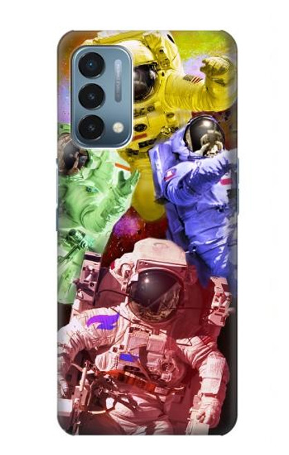W3914 Colorful Nebula Astronaut Suit Galaxy Hülle Schutzhülle Taschen und Leder Flip für OnePlus Nord N200 5G