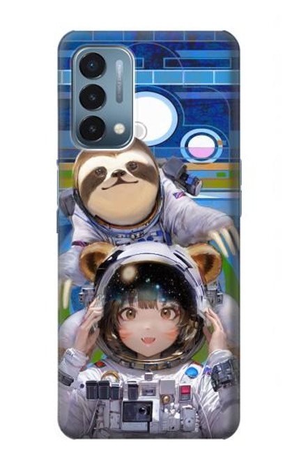 W3915 Raccoon Girl Baby Sloth Astronaut Suit Hülle Schutzhülle Taschen und Leder Flip für OnePlus Nord N200 5G