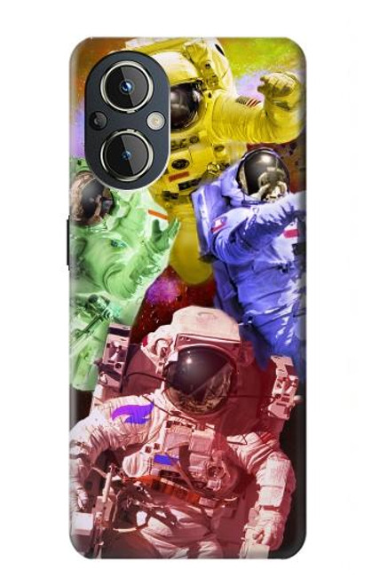 W3914 Colorful Nebula Astronaut Suit Galaxy Hülle Schutzhülle Taschen und Leder Flip für OnePlus Nord N20 5G