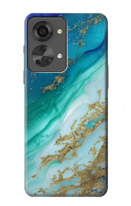 W3920 Abstract Ocean Blue Color Mixed Emerald Hülle Schutzhülle Taschen und Leder Flip für OnePlus Nord 2T