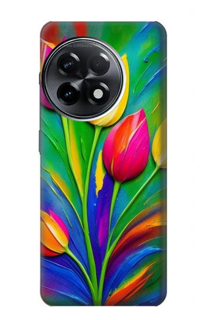 W3926 Colorful Tulip Oil Painting Hülle Schutzhülle Taschen und Leder Flip für OnePlus 11R