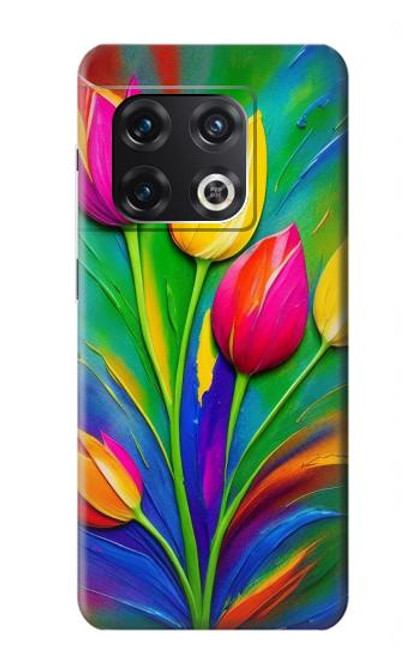 W3926 Colorful Tulip Oil Painting Hülle Schutzhülle Taschen und Leder Flip für OnePlus 10 Pro