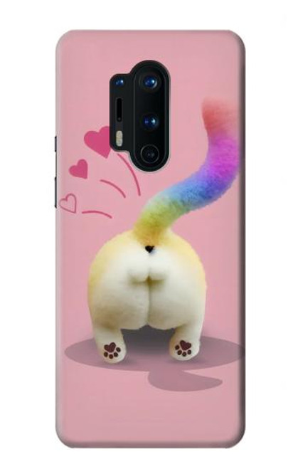 W3923 Cat Bottom Rainbow Tail Hülle Schutzhülle Taschen und Leder Flip für OnePlus 8 Pro