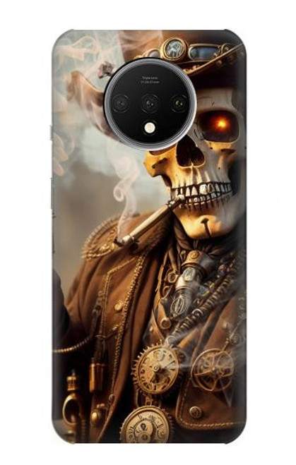 W3949 Steampunk Skull Smoking Hülle Schutzhülle Taschen und Leder Flip für OnePlus 7T