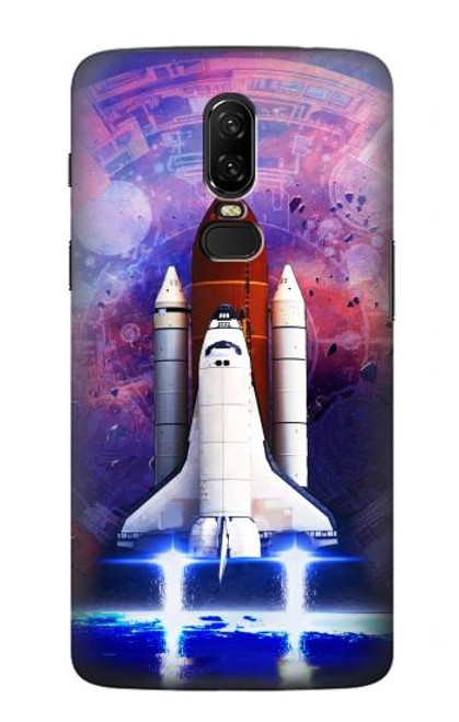 W3913 Colorful Nebula Space Shuttle Hülle Schutzhülle Taschen und Leder Flip für OnePlus 6