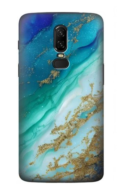 W3920 Abstract Ocean Blue Color Mixed Emerald Hülle Schutzhülle Taschen und Leder Flip für OnePlus 6