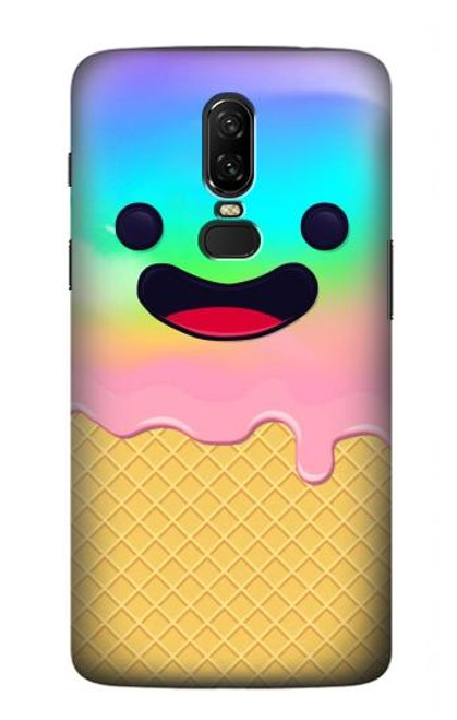 W3939 Ice Cream Cute Smile Hülle Schutzhülle Taschen und Leder Flip für OnePlus 6