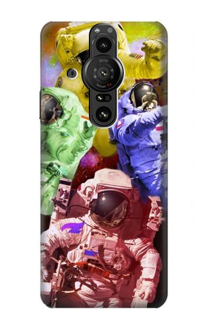 W3914 Colorful Nebula Astronaut Suit Galaxy Hülle Schutzhülle Taschen und Leder Flip für Sony Xperia Pro-I