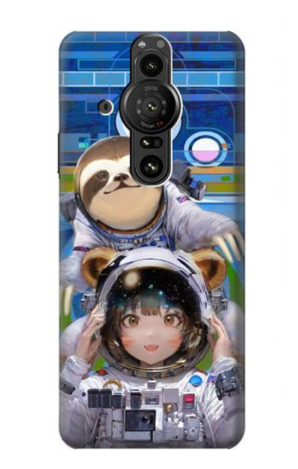 W3915 Raccoon Girl Baby Sloth Astronaut Suit Hülle Schutzhülle Taschen und Leder Flip für Sony Xperia Pro-I