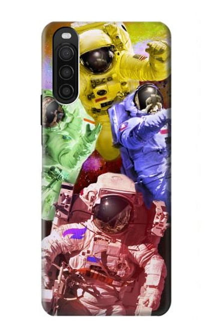 W3914 Colorful Nebula Astronaut Suit Galaxy Hülle Schutzhülle Taschen und Leder Flip für Sony Xperia 10 III