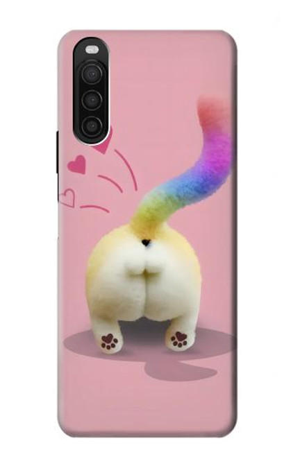 W3923 Cat Bottom Rainbow Tail Hülle Schutzhülle Taschen und Leder Flip für Sony Xperia 10 III