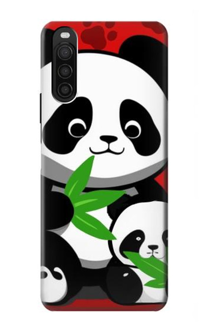 W3929 Cute Panda Eating Bamboo Hülle Schutzhülle Taschen und Leder Flip für Sony Xperia 10 III