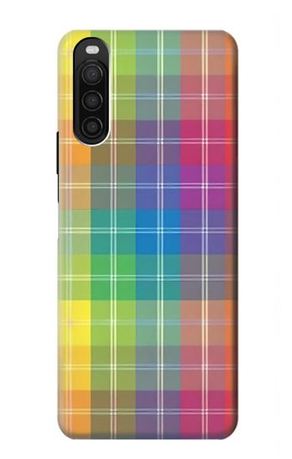 W3942 LGBTQ Rainbow Plaid Tartan Hülle Schutzhülle Taschen und Leder Flip für Sony Xperia 10 III
