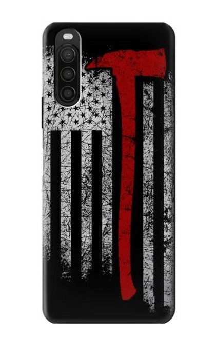 W3958 Firefighter Axe Flag Hülle Schutzhülle Taschen und Leder Flip für Sony Xperia 10 III