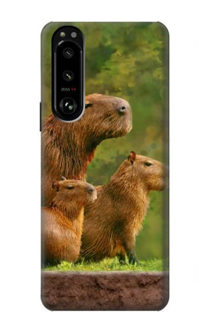 W3917 Capybara Family Giant Guinea Pig Hülle Schutzhülle Taschen und Leder Flip für Sony Xperia 5 III