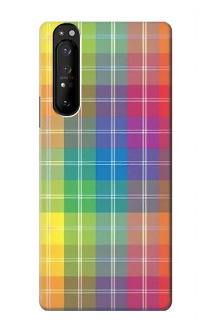 W3942 LGBTQ Rainbow Plaid Tartan Hülle Schutzhülle Taschen und Leder Flip für Sony Xperia 1 III