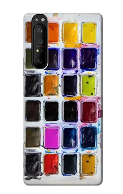W3956 Watercolor Palette Box Graphic Hülle Schutzhülle Taschen und Leder Flip für Sony Xperia 1 III