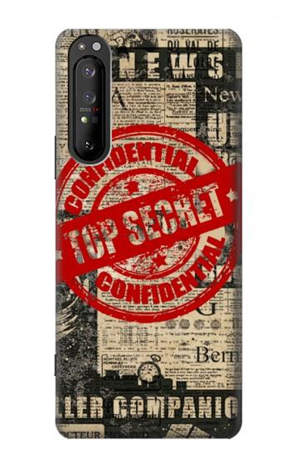 W3937 Text Top Secret Art Vintage Hülle Schutzhülle Taschen und Leder Flip für Sony Xperia 1 II