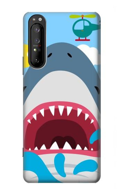 W3947 Shark Helicopter Cartoon Hülle Schutzhülle Taschen und Leder Flip für Sony Xperia 1 II