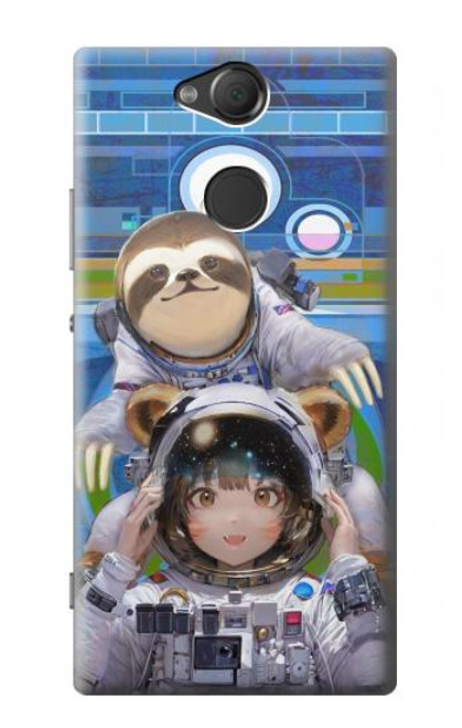 W3915 Raccoon Girl Baby Sloth Astronaut Suit Hülle Schutzhülle Taschen und Leder Flip für Sony Xperia XA2