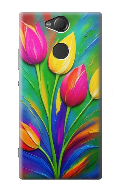 W3926 Colorful Tulip Oil Painting Hülle Schutzhülle Taschen und Leder Flip für Sony Xperia XA2