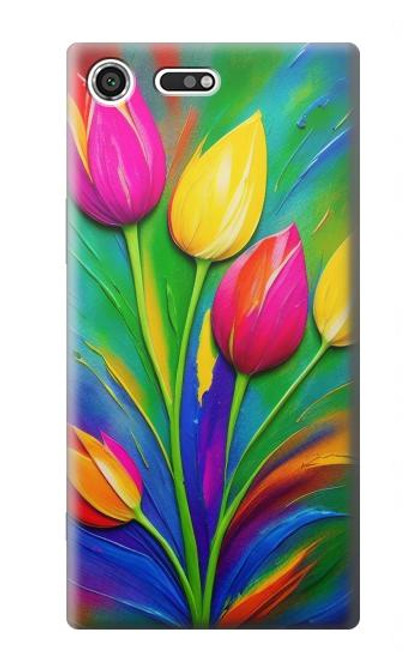 W3926 Colorful Tulip Oil Painting Hülle Schutzhülle Taschen und Leder Flip für Sony Xperia XZ Premium