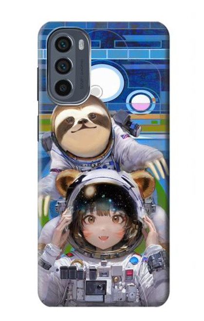 W3915 Raccoon Girl Baby Sloth Astronaut Suit Hülle Schutzhülle Taschen und Leder Flip für Motorola Moto G62 5G