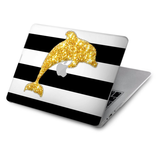 W2882 Black and White Striped Gold Dolphin Hülle Schutzhülle Taschen für MacBook Air 15″ (2023,2024) - A2941, A3114