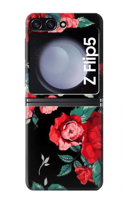W3112 Rose Floral Pattern Black Hülle Schutzhülle Taschen Flip für Samsung Galaxy Z Flip 5