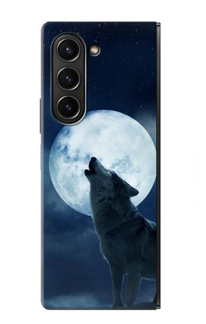 W3693 Grim White Wolf Full Moon Hülle Schutzhülle Taschen Flip für Samsung Galaxy Z Fold 5