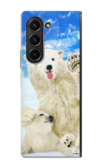 W3794 Arctic Polar Bear and Seal Paint Hülle Schutzhülle Taschen Flip für Samsung Galaxy Z Fold 5