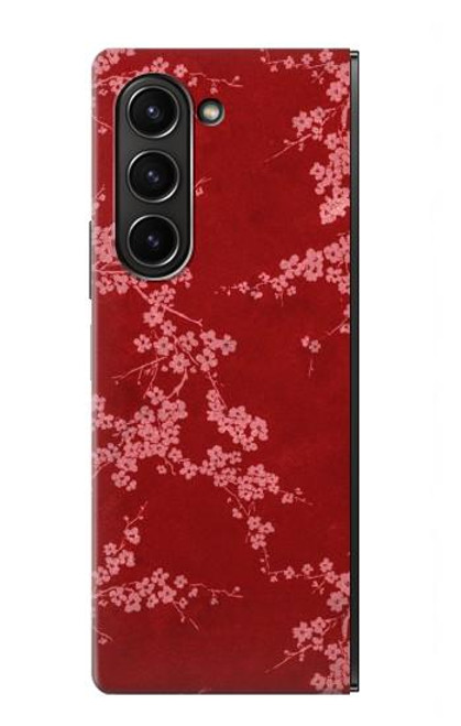 W3817 Red Floral Cherry blossom Pattern Hülle Schutzhülle Taschen Flip für Samsung Galaxy Z Fold 5