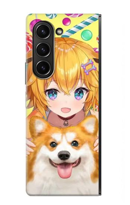 W3918 Baby Corgi Dog Corgi Girl Candy Hülle Schutzhülle Taschen Flip für Samsung Galaxy Z Fold 5